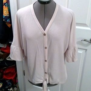 Altar'd state Ivory Waffle knit bell Sleeve Top